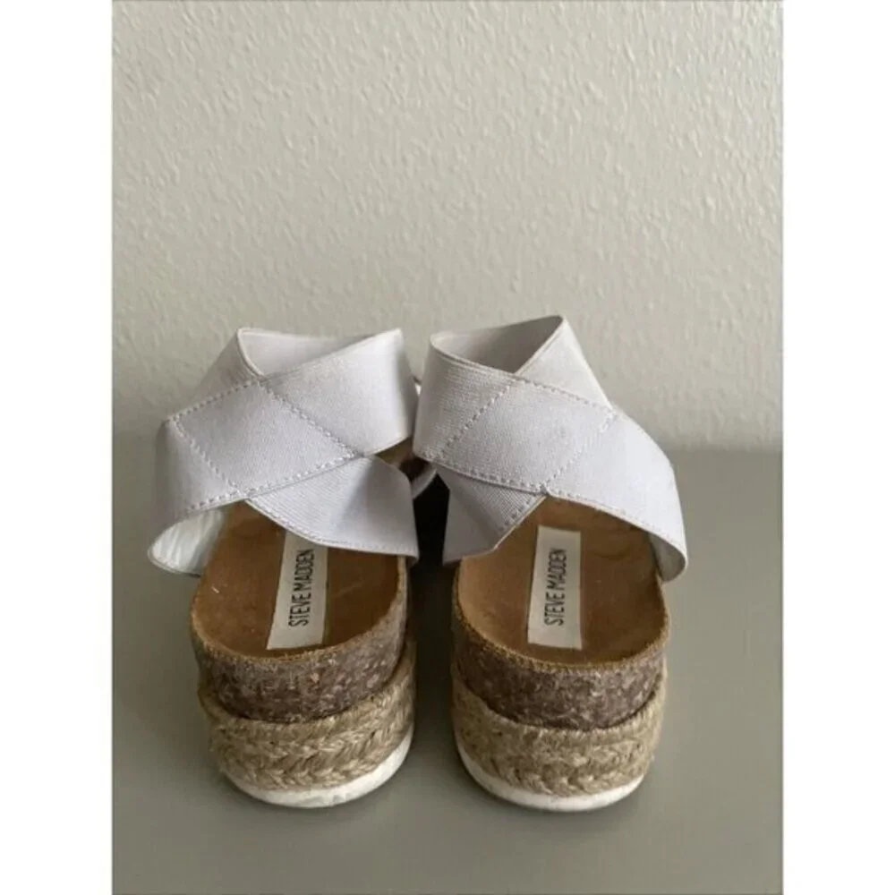 Steve Madden Kimmie Sandals Women 10 White Platform Espadrille Elastic‎ Straps